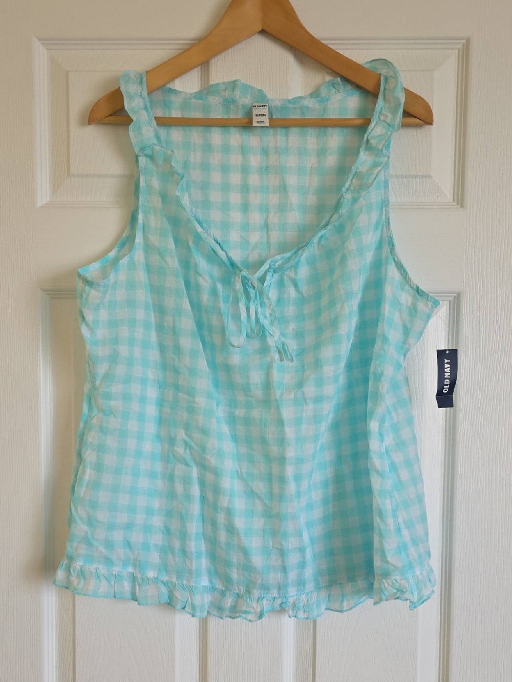 NWT Old Navy Aqua Gingham Ruffle-Trim Camisole